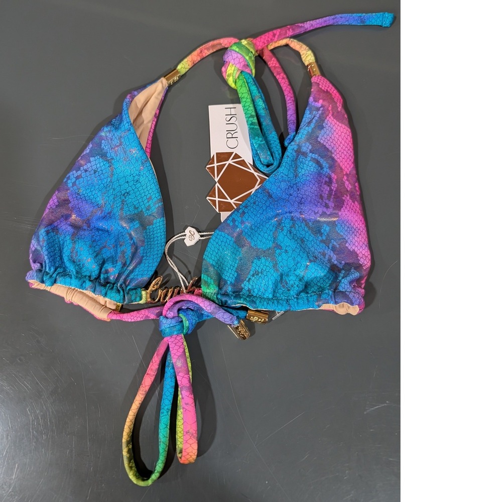 Bikini Crush Neon Rainbow Snake Metallic Bikini Set Brazilian Scrunch L/XL - Picture 5 of 16